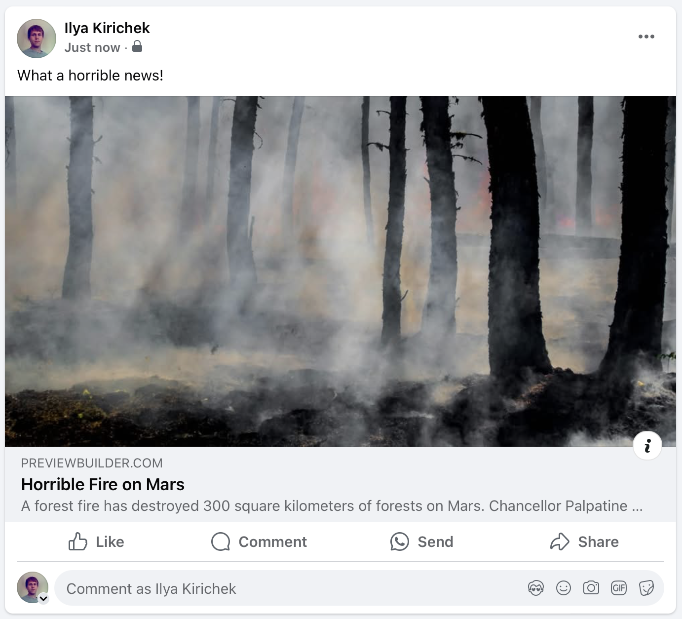 Media article link preview with default og:image tags